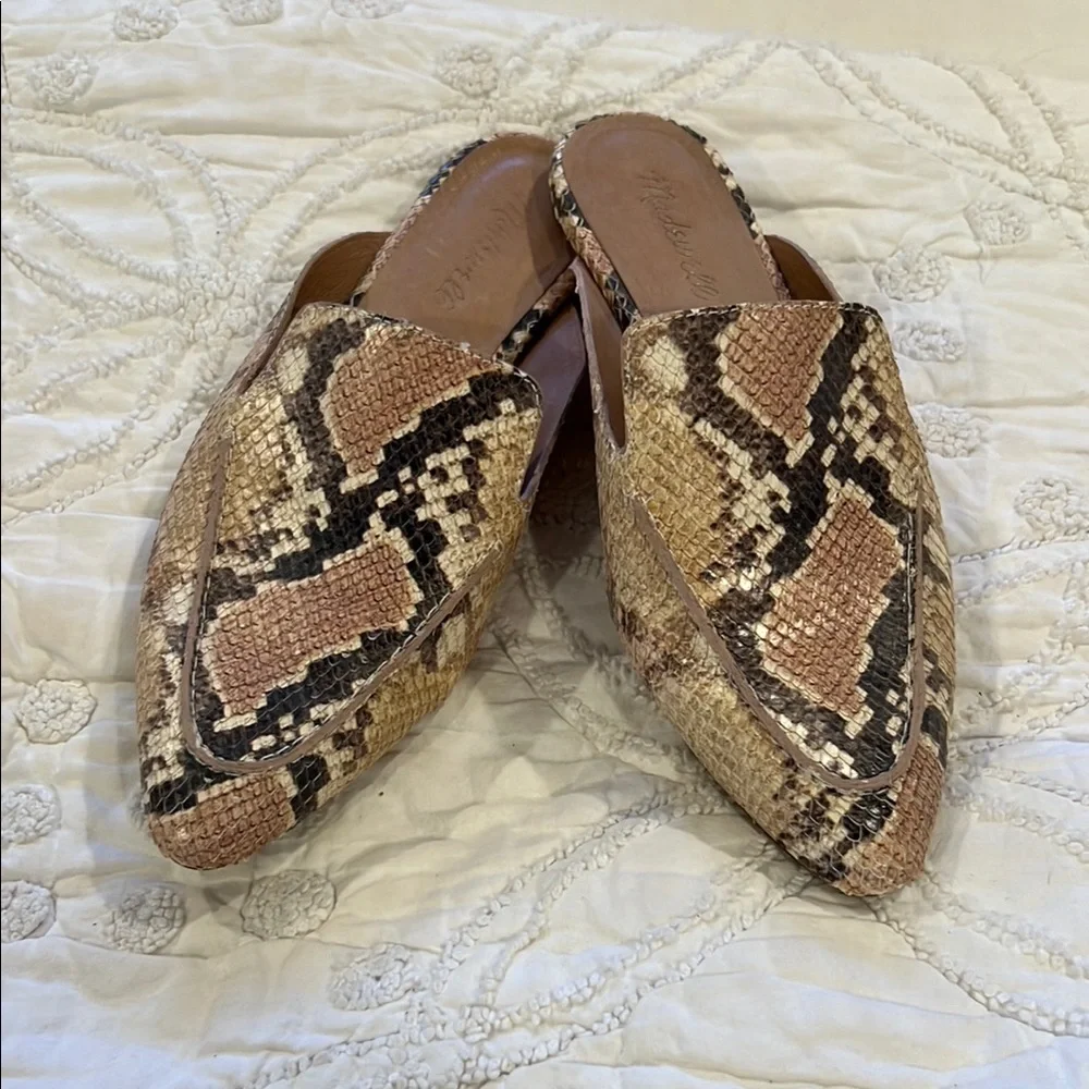 Madewell Brown and Black Mules with Snakeskin Pattern - Picture 1 of 4